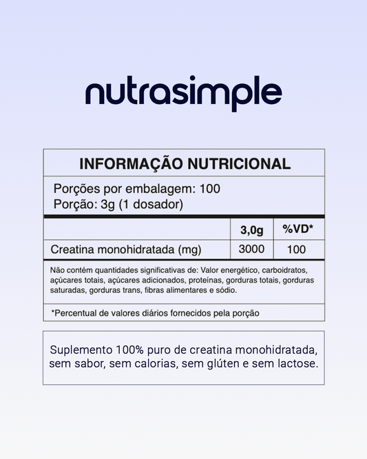 Creatina - Alta Pureza, 100% Monohidratada - 300mg